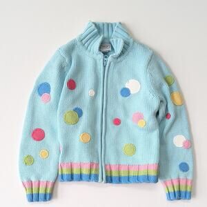 Talbots Kids Vintage 90s Girls Knit Cardigan | Size 6 | Turquoise Polka Dots